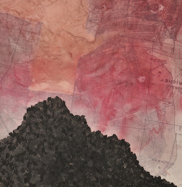 1. Spoil Tip #2, graphite, ink and mixed media on duralar mounted on wood panel,10” x 8” (2016)