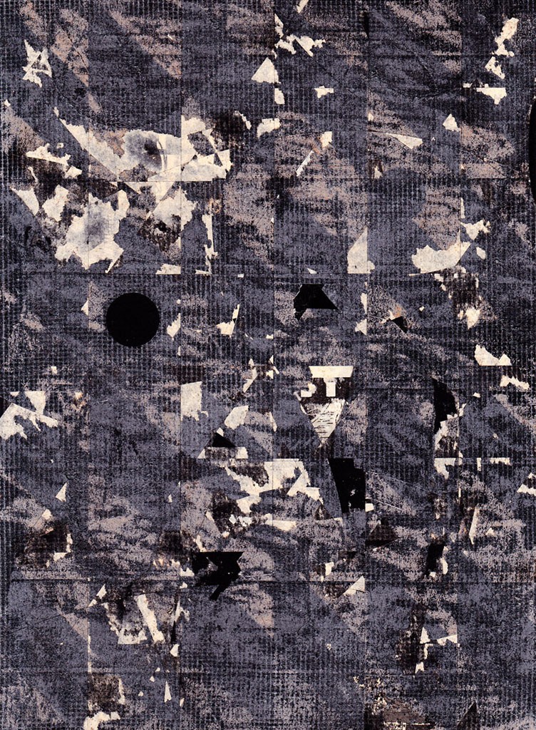 3. Seepage: Nuptials/Computers/Doctors, spray paint on newsprint on board, 8” x 10” x 1”, 2015