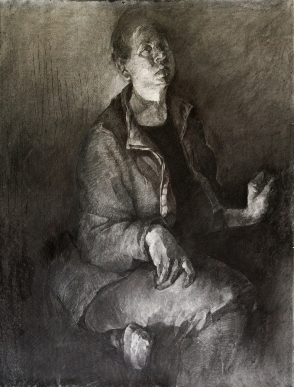 Artwork of figure gesturally drawn in black and white