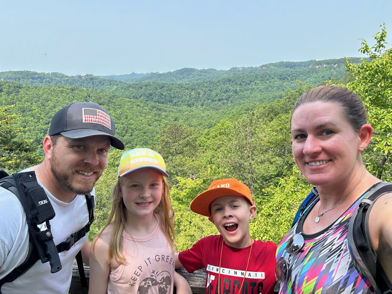 selfie with family of four at Red River Gorge