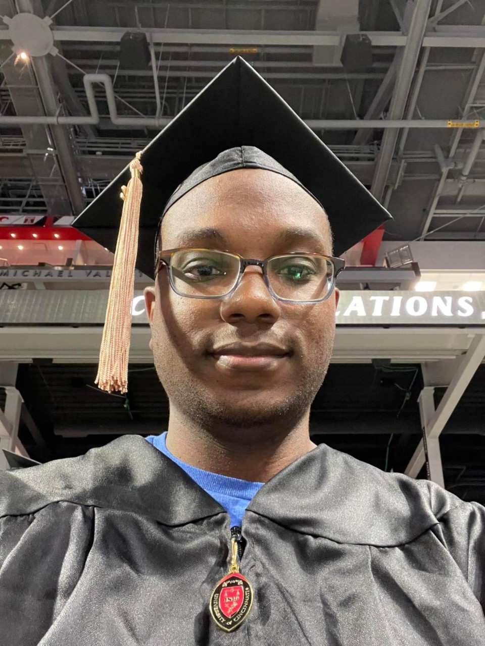 Evan Waller in cap and gown at commencement