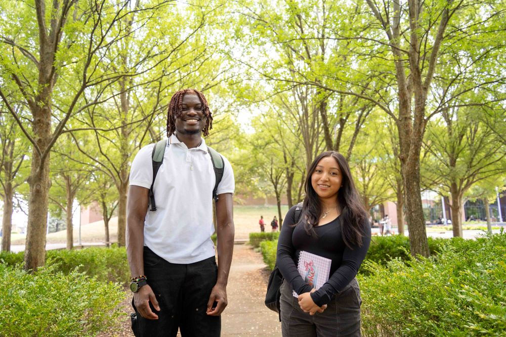 two students outside at UC Blue Ash College