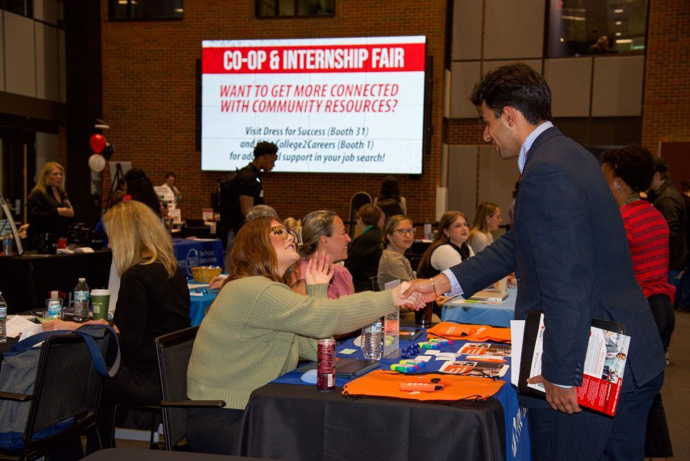 Group of students and employers at the co-op and internship fair